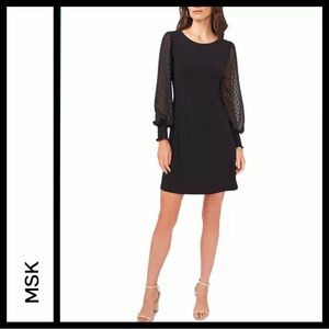 NWOT MSK Petite Black Sheer Clit Dot Sleeve Dress